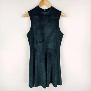 Joy Dress Womens Size 14 Green Velvet Fit & Flare Mock Neck Sleeveless Back Zip - Picture 1 of 6