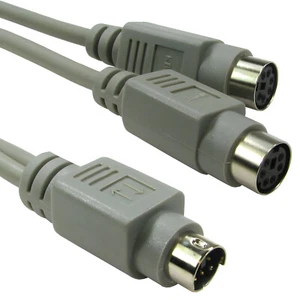PS/2 PS2 6 Pin mini DIN splitter cable, male to 2x female. - Picture 1 of 3