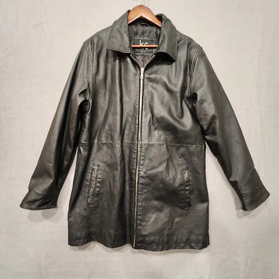 Chaqueta negra 100 % cuero KC Collection para mujer cremallera completa talla mediana Foto 1 de 4