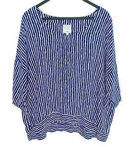WALL LONDON Womens Large / XL Pullover Tunic Top Boxy Oversized Striped Blue - Picture 1 of 4