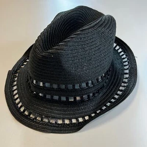 AQUA “Black Black” Straw Pantova Fedora, NWT! - Picture 1 of 5