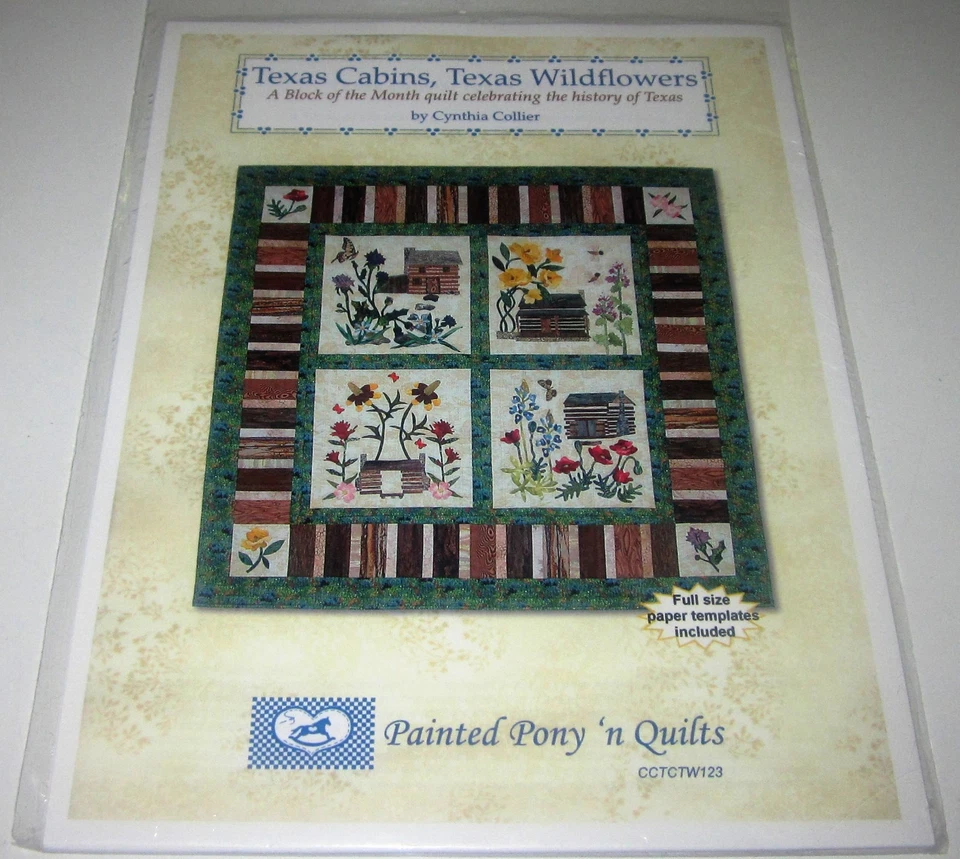 TEXAS LOG CABINS and WILDFLOWERS QUILT Applique sewing pattern - Image 1 of 1