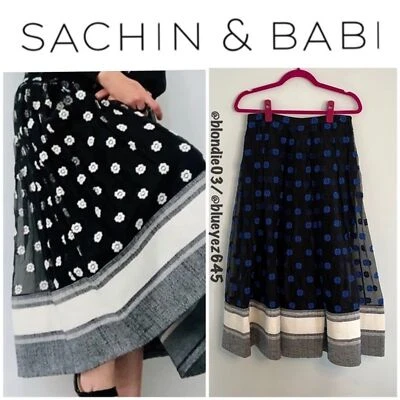 Sachin + Babi Noir Bordado Floral Midi Ball Falda 8 Foto 1 de 4