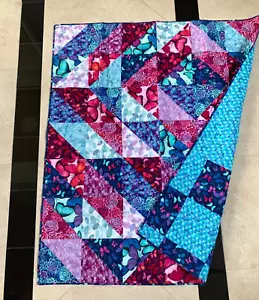 Handmade Quilted Blanket 62x52" Reversible Sofa Throw Afghan, Wall Hanging Art - Picture 1 of 15