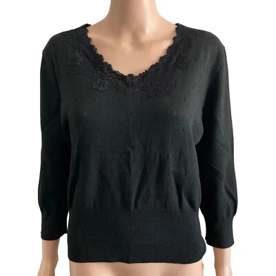 Suéter Hillard and Hanson para mujer XL encaje escote pulóver elástico Foto 1 de 4