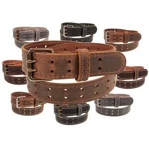 Mens Buffalo Leather Belt_Double Prong Buckle_1 1/2" Width_Amish Handmade - Picture 1 of 76
