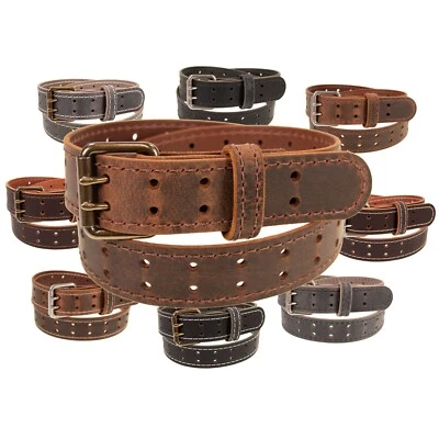 Mens Buffalo Leather Belt_Double Prong Buckle_1 1/2" Width_Amish Handmade - Image 1 of 4