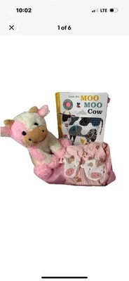 Farm Baby Shower Gift, Infant Girl Present, Welcome Newborn W/ Cute Cow Giftset - Image 1 of 4