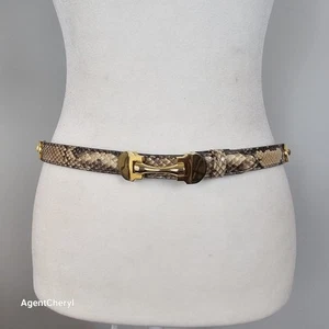 Cinturón de cuero de piel de serpiente vintage talla 30 28-32" dorado hebilla de broca ecuestre francés - Imagen 1 de 18