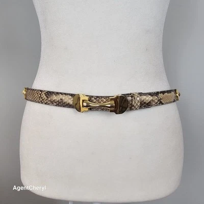 Vintage Sz 30 28-32" Snakeskin Leather Belt Gold Equestrian Bit Buckle French - Image 1 of 4