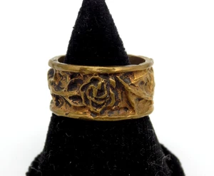 Vintage Brutalist Brass Rose Band Ring Sz 6 Mid Century Romantic - Picture 1 of 4
