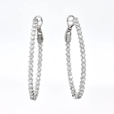 4 Ct E-F VS Lab Grown Diamond Inout Hoop Earring Stud In 14k White Gold Plated - Image 1 of 3