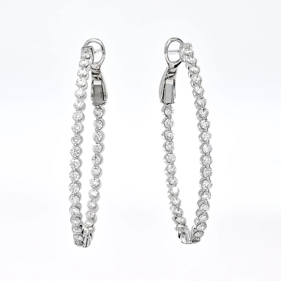 4 Ct E-F VS Lab Grown Diamond Inout Hoop Earring Stud In 14k White Gold Plated Foto 1 de 1