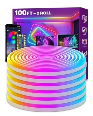 Luces de cuerda de neón de 100 pies, control de luces de cuerda LED flexibles con aplicación/control remoto Foto 1 de 4
