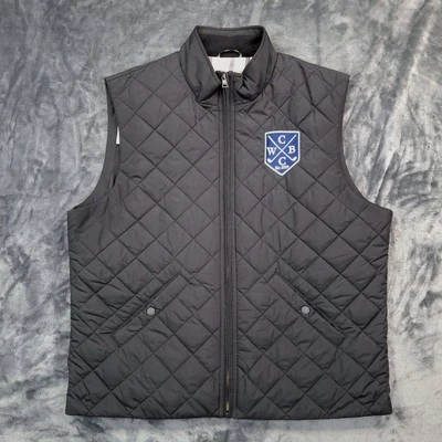 Brooks Brothers Mens XL Quilted Vest Black WCBC Golf Crest Zip Front Plaid Lined - Image 1 of 4