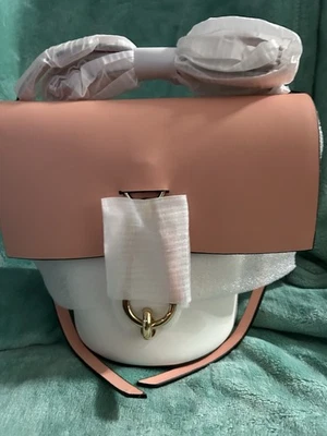 全新带标签 Zac Posen 美丽中性象牙色、桃色和棕褐色口袋书 带金色五金件 — 第 1/4 张图片