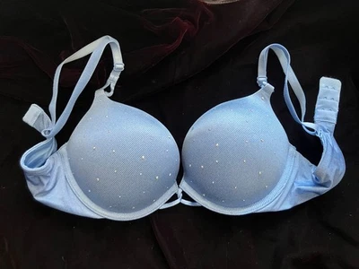 Victoria's Secret Miraculous Plunge Push-Up Bra Lt Blue Denim-look Pre-Owned 34B - Image 1 of 4