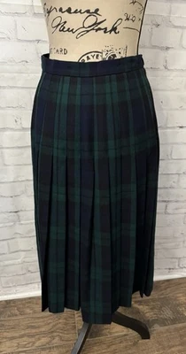 Kinloch Anderson Tartan Kilted Skirt Pleated Wool Green Plaid Sz 12 GB Buckle - Image 1 of 4