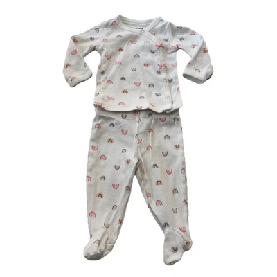 Child of Mine Carter’s Coquette Rainbow Pajama 2 Pc Set 0-3M Footed White Pink - Image 1 of 4