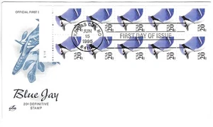 Folleto de estampillas ArtCraft FDC 1995 20c Blue Jay Ten con pestaña Sc # 3048 - Imagen 1 de 1