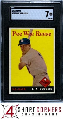 1958 TOPPS #375 PEE WEE REESE DODGERS HOF SGC 7 - Image 1 of 4