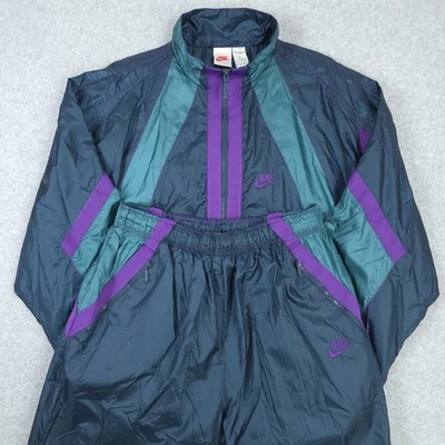 Vintage Nike Tracksuit Mens XL 90s Pants Jacket Baggy Retro Green Purple Nylon - Image 1 of 4
