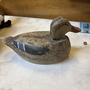 "Señuelo de pato de madera tallado a mano de colección firmado arte popular pintura rústica primitiva 16""" - Imagen 1 de 4