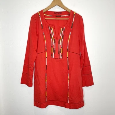 Top túnica Prana Lahela para mujer rojo mediano bordado mangas largas  Foto 1 de 4