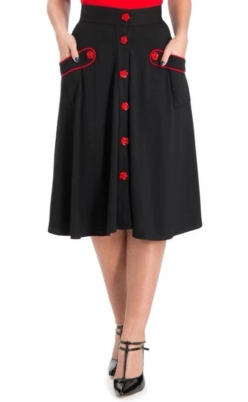 Falda Lindy Bop Talla U.K. 12 Mujer’s Botones Rosa Negra Foto 1 de 4
