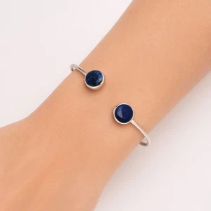 Premium Quality Lapis Lazuli 925 Silver Cuff Bangle Bracelet Jewelry B-1004 - Picture 1 of 6