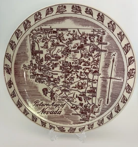 Vintage Vernon Kilns USA "Picture Map of Nevada" Souvenir Plate - Picture 1 of 3