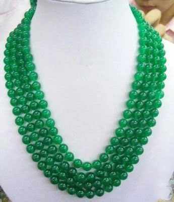 Collar largo 65" 8MM piedras preciosas de calcedonia verde cuentas redondas anudadas a mano Foto 1 de 3