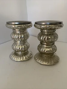 Set of 2 Mercury Glass 4.25” Pedestals By Designer Excellence - Picture 1 of 5