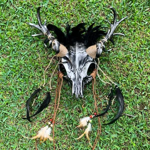 Schwarz Silber Hirschhorn Tier Schädel Maskerade Halloween Cosplay Party Maske - Bild 1 von 6