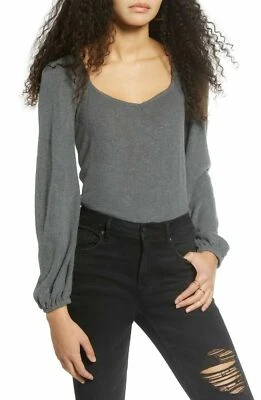 Project Social PST Crop Top M Square Neck Long Sleeve Stretch Gray B61 - Image 1 of 4