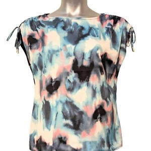 Nine West WMN Aqua Teal Multi-Color Tie Dye Boat Neck Knit Blouse Size Large NWT - Picture 1 of 9