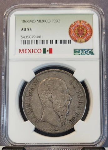 1866 MEXICO SILVER 1 PESO EMPIRE OF MAXIMILIAN NGC AU 55 SCARCE HIGH GRADE Cover