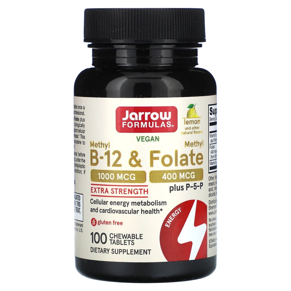 Vegan Methyl B-12 & Methyl Folate, Extra Strength, Lemon, 100 Chewable Tablets - Image 1 of 1