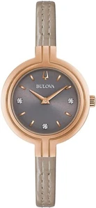 Reloj para mujer Bulova 97P143 3 diamantes oro rosa esfera gris banda de cuero topo - Imagen 1 de 3