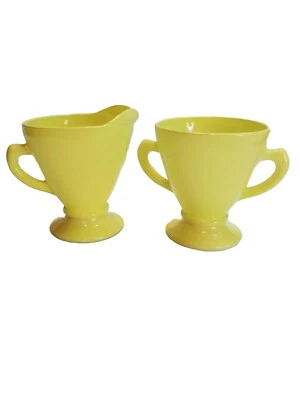 Vintage Hazel Atlas Moderntone Platonite Yellow Creamer Open Sugar Set MCM 1940s - Image 1 of 4
