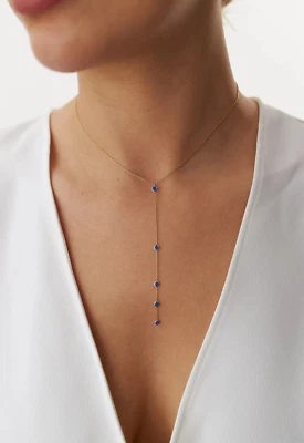 Collar Lariat de zafiro de piedra de nacimiento redonda de 4 mm de oro amarillo de 14 quilates Foto 1 de 4