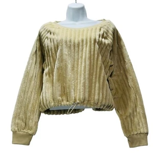Derek Heart Juniors Beige Velvet Cropped Pull Over Ribbed Top Cinched Waist - Picture 1 of 7