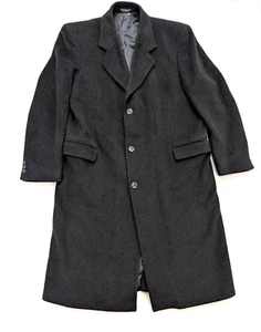 di Silver ITALY 44R Men's Long Wool Cashmere Coat Topcoat Dark Grey/Black - Picture 1 of 14