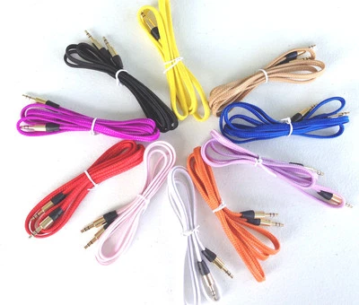3.5MM 3FT AUX Auxiliary flat braided male cable FOR iPhone 4s 5c 6 iPod Nano mp3 - Image 1 of 4
