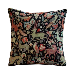 Tapiz Animales Míticos Cojín Negro Doble Cara Diseño Estilo Morris. 17x17" - Imagen 1 de 2