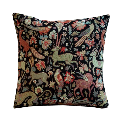 Tapestry Mythical Animals Black Cushion Double Sided Morris Style Design. 17x17" - Image 1 of 2
