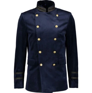 £300 DEVIL'S ADVOCATE Navy & Gold Velvet Military Sartorial Blazer Jacket - Picture 1 of 4