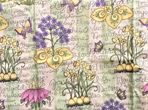 SSI Fabric Debbie Mumm Pastel Flowers & Herbs on Tan Butterflies Words 2Y x 44"W - Picture 1 of 3