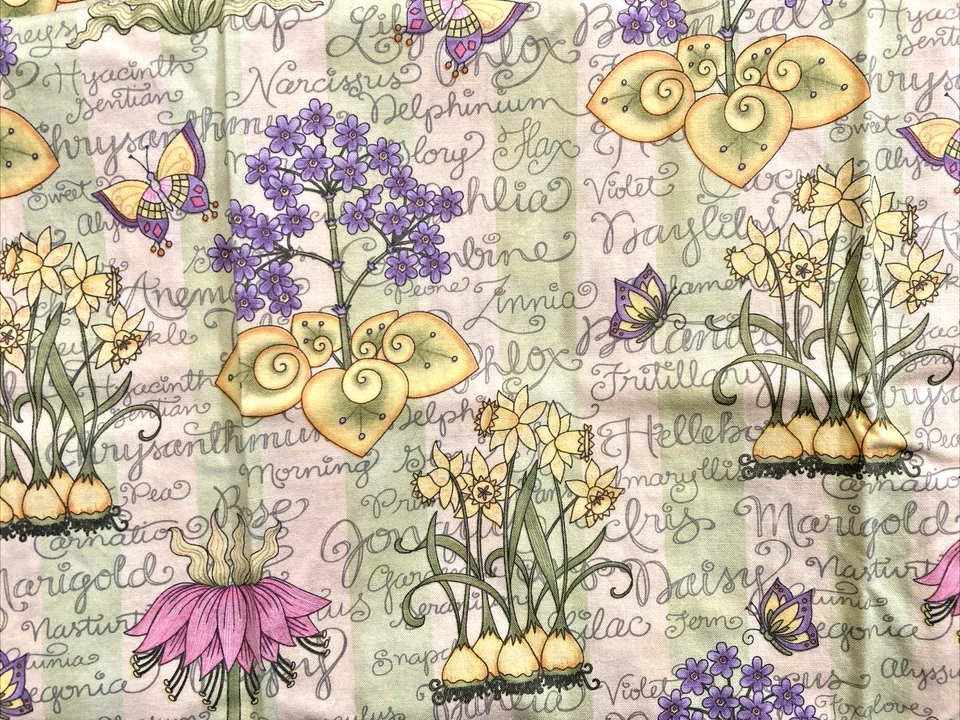 Tela SSI Debbie Mumm Pastel Flores y Hierbas en Bronceado Mariposas Palabras 2Y x 44"W Foto 1 de 3