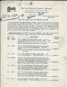 Letter - South Bend Lathe Works - Fred Muenker - Price Quotation - 1949 (MR266) - Bild 1 von 1
